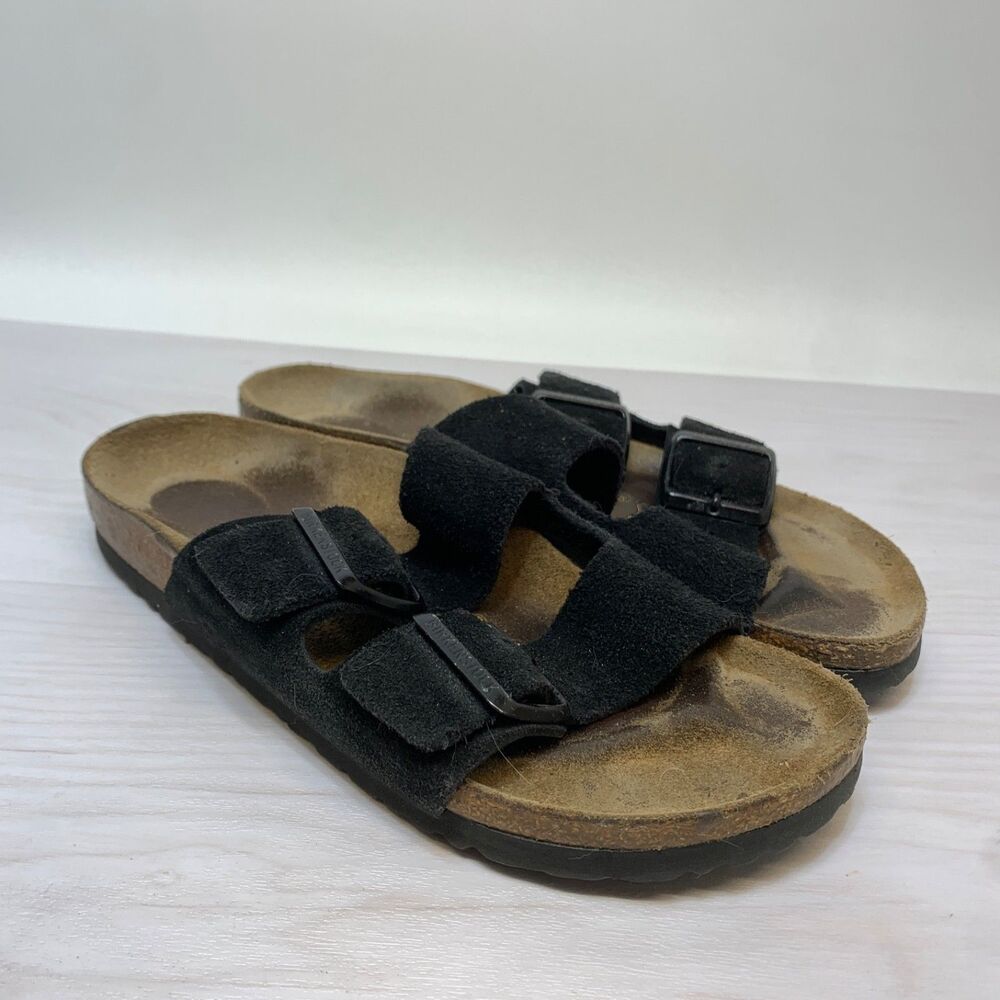 Birkenstock Arizona‎ Black Suede Leather Straps Platform Sandals Womens 6 37